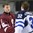 POPRAD, SLOVAKIA - APRIL 16: Latvia's Regnars Udris #6 shakes hands with Finland's Jesse Koskenkorva #32 following a 7-2 loss during preliminary round action at the 2017 IIHF Ice Hockey U18 World Championship. (Photo by Andrea Cardin/HHOF-IIHF Images)